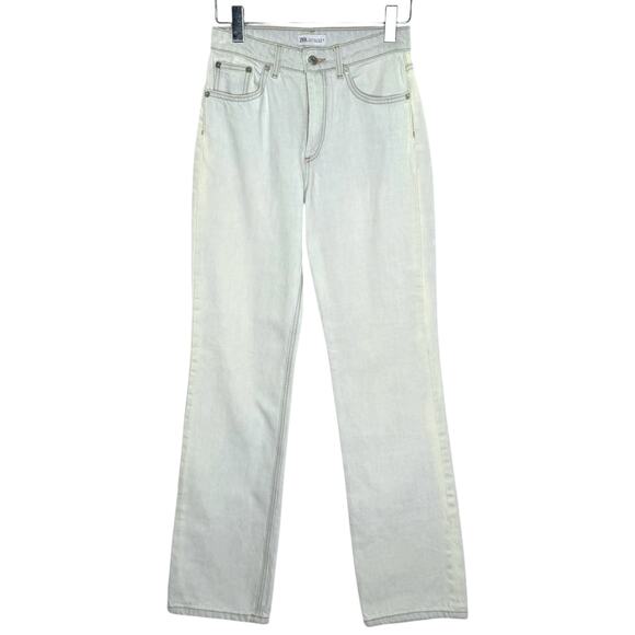 Zara 4 Womens Light Blue Straight Leg Jeans Mid Rise 5 Pocket 100% Cotton - Picture 1 of 11